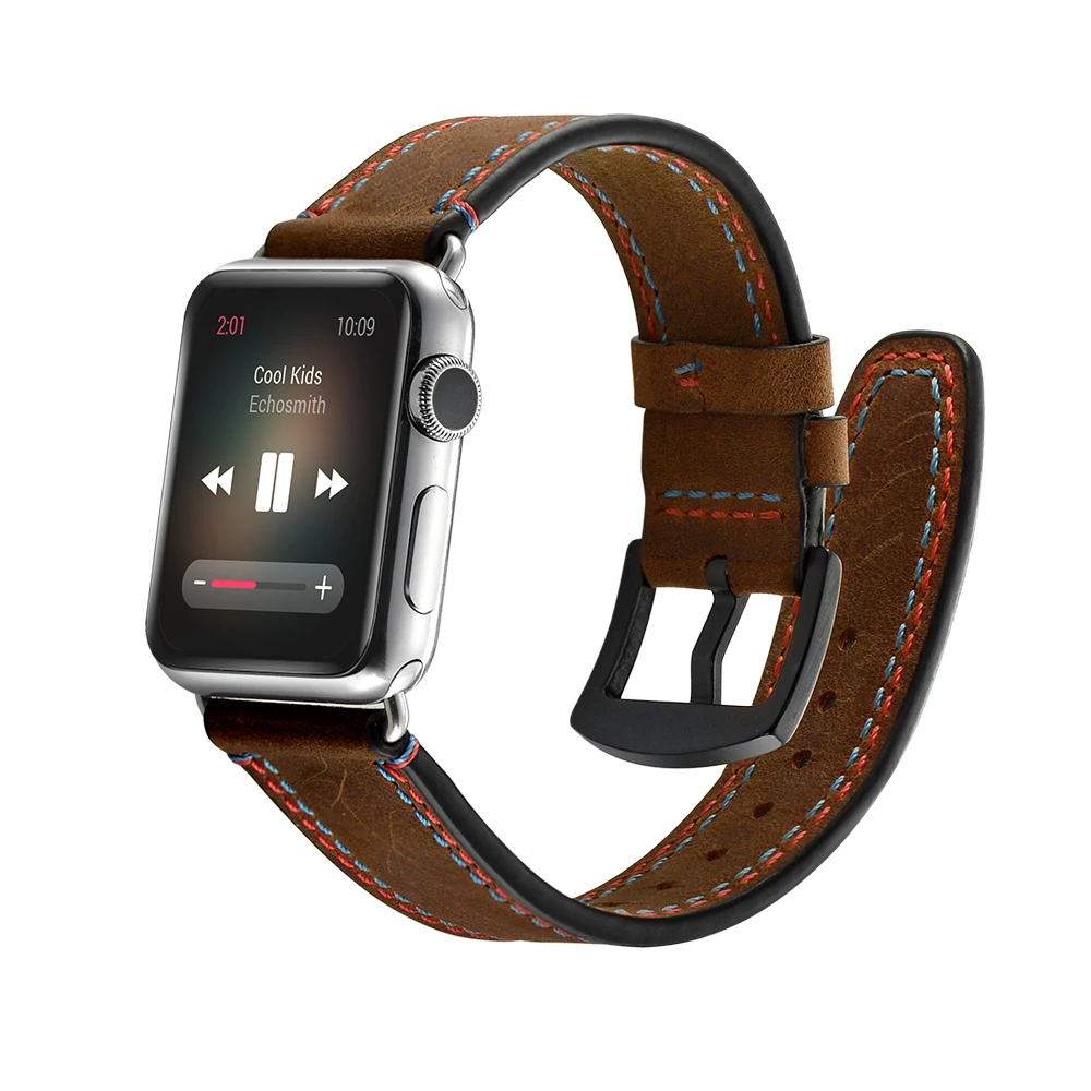 Ремешок из натуральной кожи для Apple Watch Loop 42 мм 38 40 44 iWatch series 4 3 2 1 темно коричневые