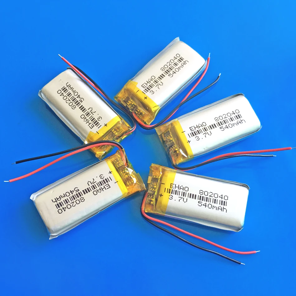 

Lot 5 pcs 802040 3.7V 540mAh Polymer lithium Lipo ion battery rechargeable customized CE FCC ROHS MSDS quality certification