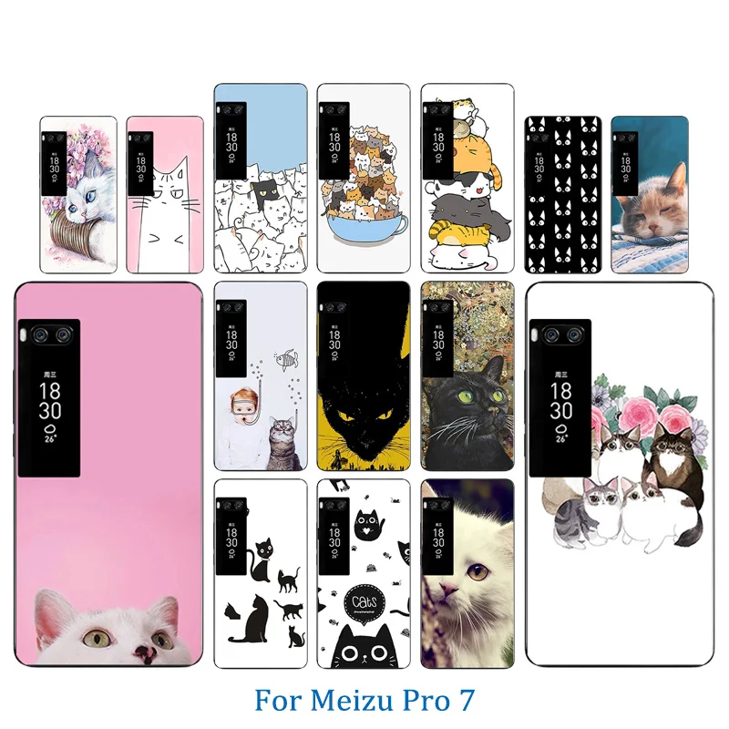 For Meizu pro 7 Phone Case Luck Cat Pattern Soft TPU Funda Luxury Silicone Shell Back Cover Matte Coque |