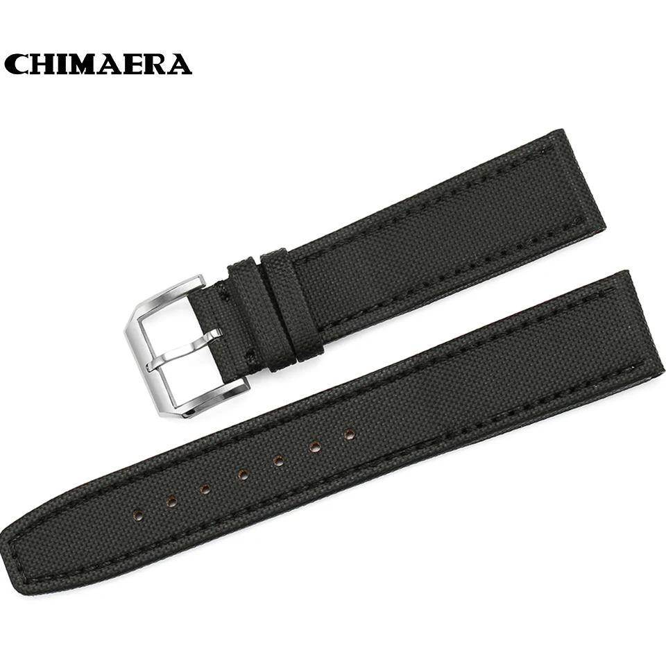 Ремешок CHIMAERA 20 мм из черной фарбика и кожи для наручных часов с серебряной
