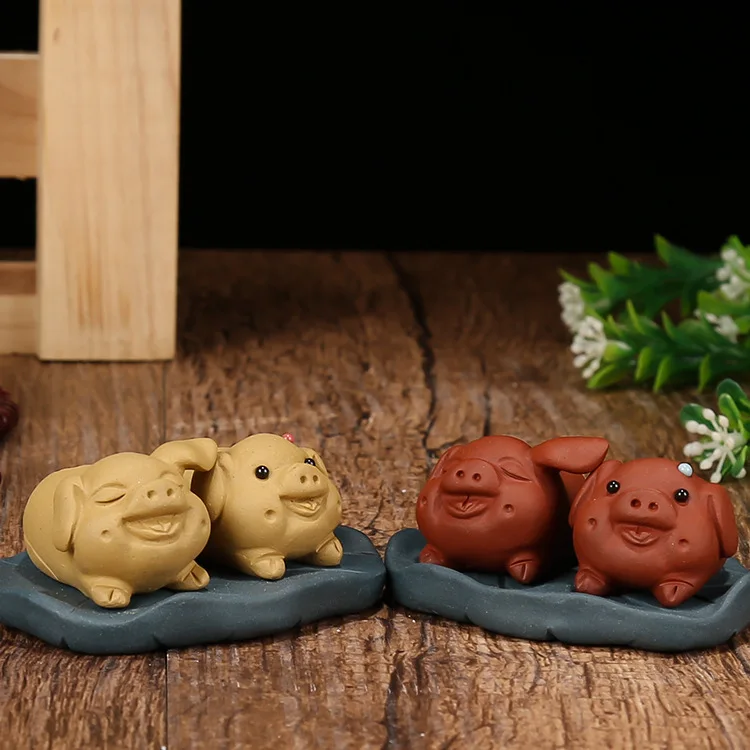 Исин чай играть Pet пара свинок украшение глина чайники лоток acessories|Фигурки
