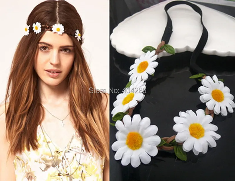 Bohemian Sunflower Headband, Hawaiian Bridal Wedding Sun Floral Garland Headband  Hair Band Hair Accessories