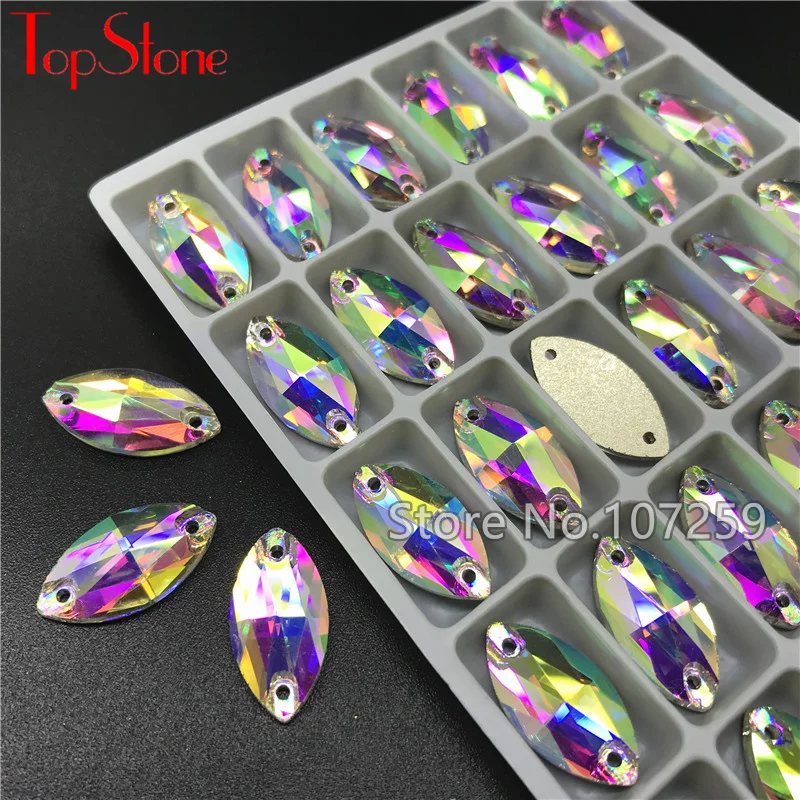 TopStone Navette пришивные стразы, стекло, кристалл AB, маркиза, плоские с оборота камни, стразы, пришивные стразы для платья