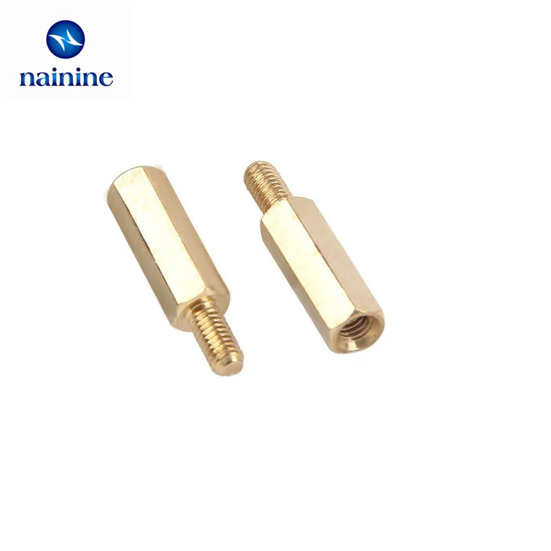 Шурупы-стойки латунные с шестигранной головкой, резьба M2*L+3мм и M2.5/M3*L+6мм, 50 штук, HW040.