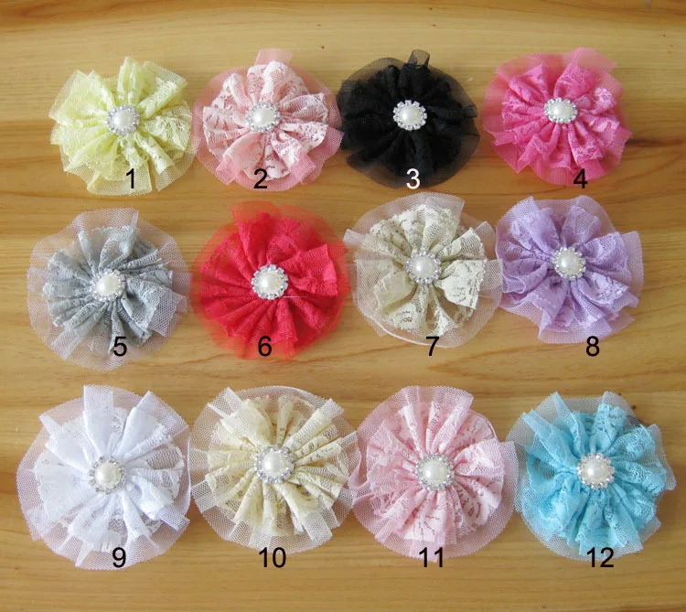 

Модная искусственная кружевная ткань 10 см 30 шт./лот, цветок для маленьких девочек, повязка на голову, для новорожденных, «сделай сам», цветок для волос с жемчужными пуговицами