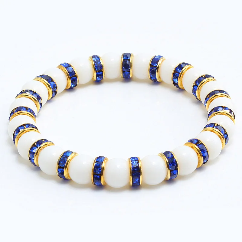 Gold-Blue Черный Природный камень Лава матовый бисером браслеты с короной женщины белый фарфор мужчины браслет из Тигрового Глаза Дракон узор пара ювелирных изделий - Окраска металла: Gold-Blue