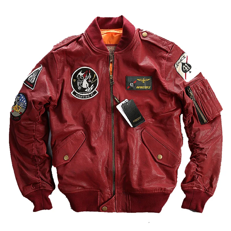 Мужские черные Top Gun кожаная куртка пилота из натуральной овечьей кожи короткая размера плюс XXXL Для мужчин зимние военные куртки русский кожаные пальто