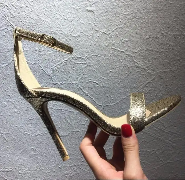 Босоножки Carpaton женские на высоком каблуке блестящие туфли с открытым носком