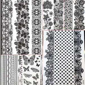 Большой стикер с хной 1 шт., свадебное тату, GBJ206, черные чернила, кружевная хна, паста, женская, вечерняя, Цветочная, временная татуировка 21x15 см