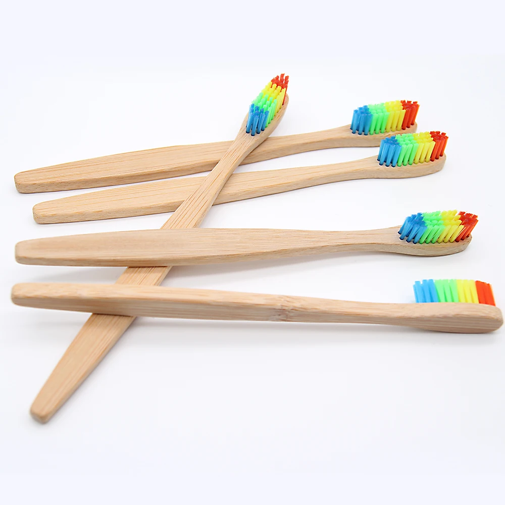 4 шт. деревянная Радужная бамбуковая зубная щетка для ухода за полостью рта