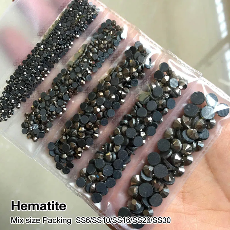 Hematite Новая упаковка, смешанный размер, стразы, кристалл AB 1200 шт./лот, стразы для горячей фиксации, для изготовления сумок, одежды, обуви - Цвет: Hematite