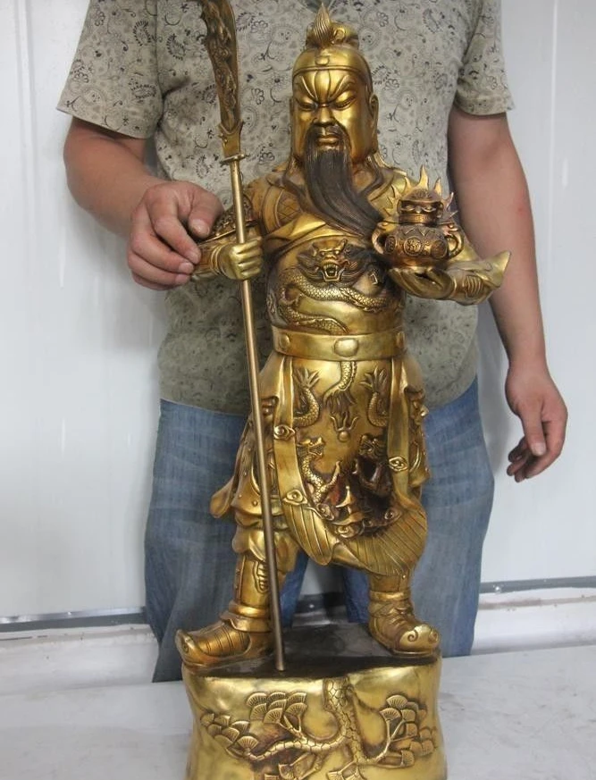 

31" Chinese Bronze copper Gild Dragon GuanGong Guan Yu warrior Mars God Statue 77cm