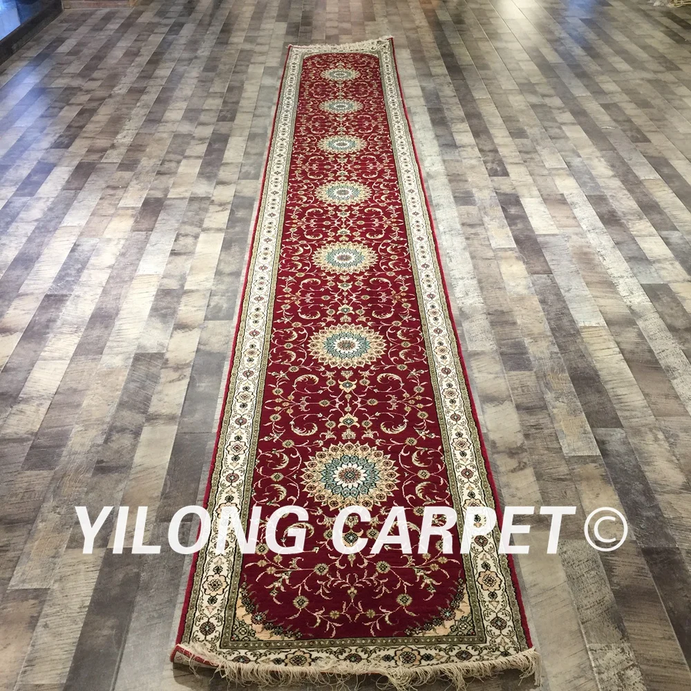 Yilong 2 5 'x 16' красный шелковый ковер ручной работы бегунки коридор галерея