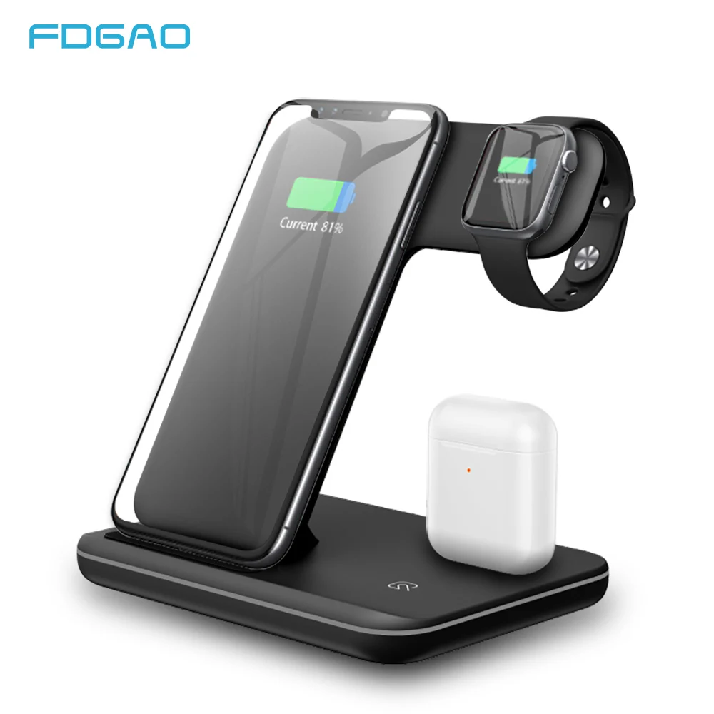 Быстрая зарядка FDGAO 15 Вт 3 в 1 Qi Беспроводное зарядное устройство для Apple Watch 6 5 4 Airpods