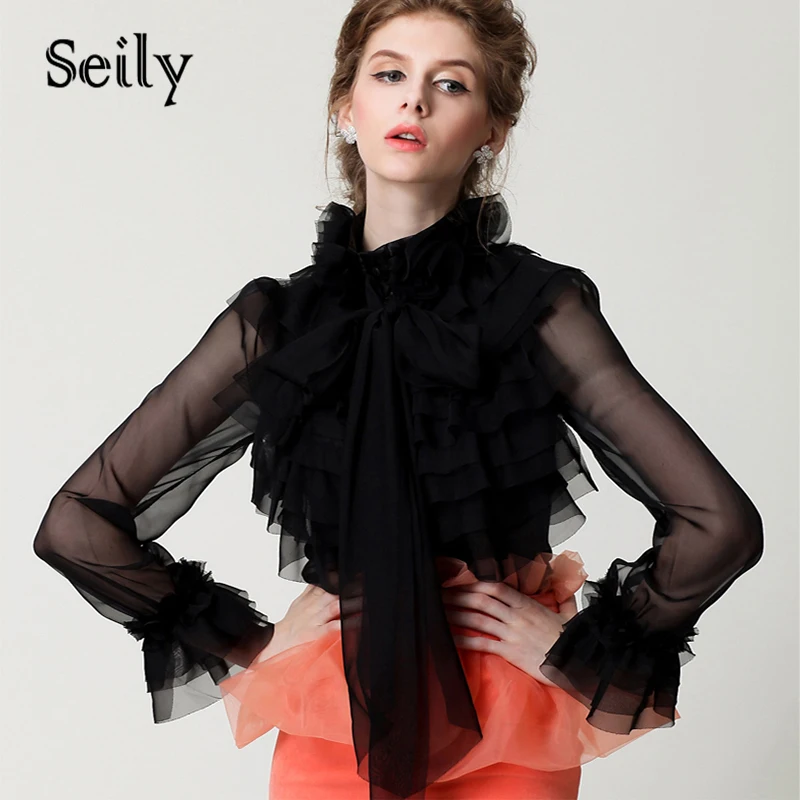 Винтажная женская шифоновая блузка с открытой спиной длинная прозрачная рукавом