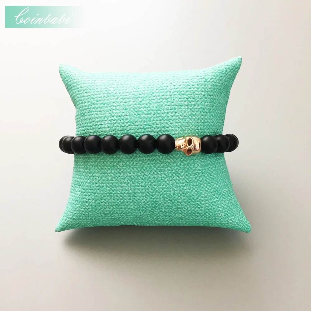 

Skull Skeleton Rose Gold Color Charm Bracelet Beads Fashion Accessories Jewelry Obsidian Bead Stretch Bracelet Gift For Men