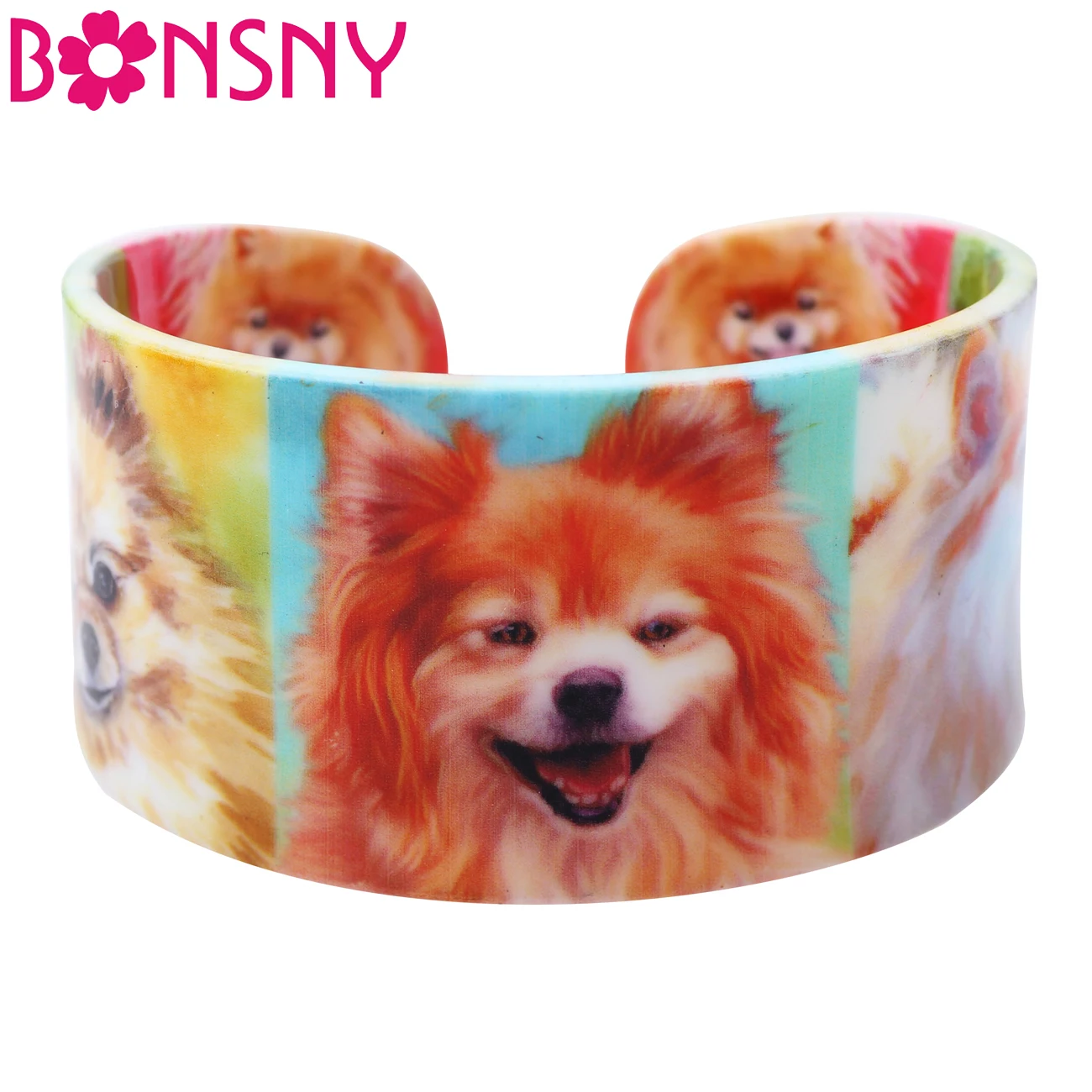 

Bonsny Acrylic Pattern Love Wide Pomeranian Dog Bangles Bracelet 2017 New Animal Jewelry Accessories For Women Gift For Girls