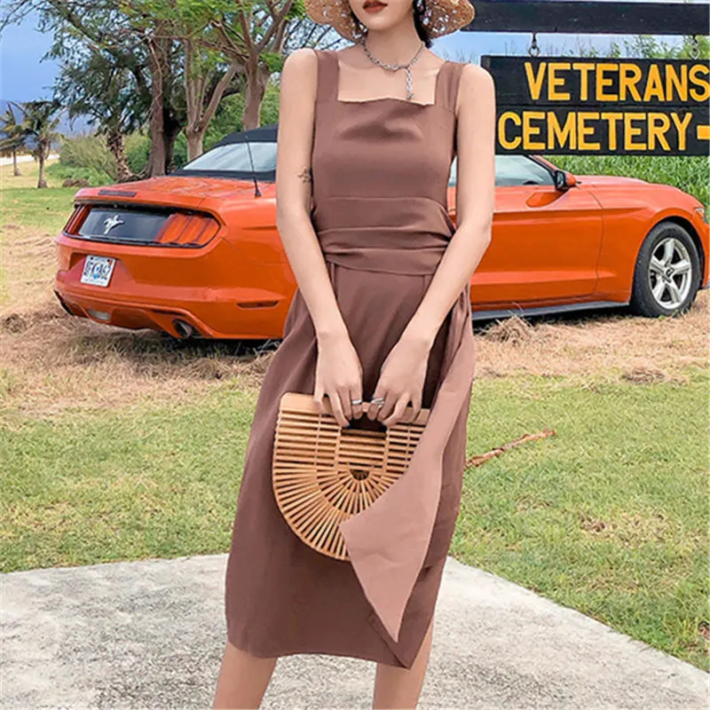 

Женское винтажное шифоновое платье, коричневое облегающее пляжное платье Бохо с открытой спиной, праздничное платье, модель 98 на лето, 2019