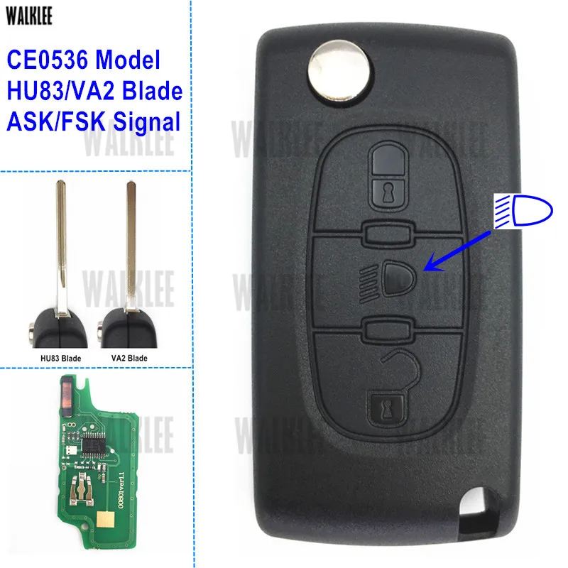 Дистанционный ключ WALKLEE для Citroen C2/C3/C4/C5/Berlingo/Picasso 3BT светильник Том/лампой (CE0536 HU83/VA2