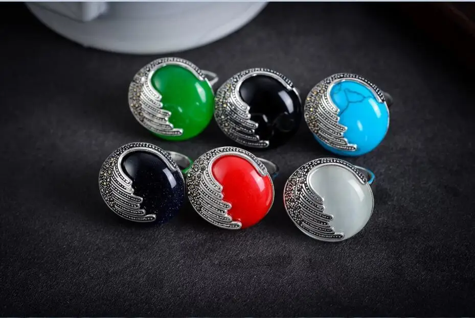 

A deer silver S925 Silver Blue garnet red corundum white green chalcedony Ring