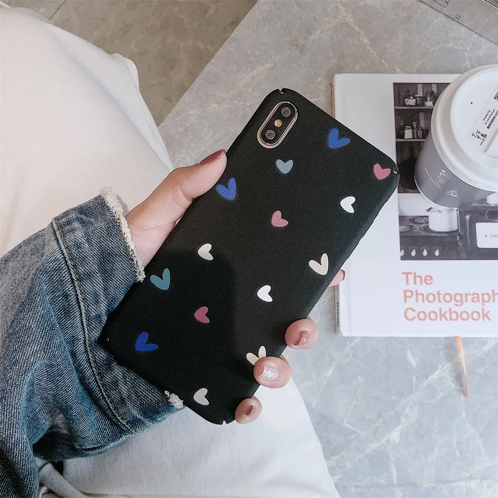 Черный чехол с сердцем для телефона iPhone X XS Max XR 10 милый матовый простой жесткий из