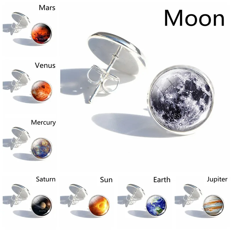 Солнечная система Moon Sun Earth Mars Jupiter серьги планета с покрытием женские стеклянные