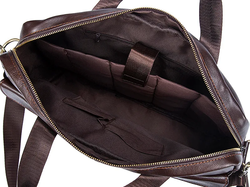 

100% Guarantee Natural Genuine Leather Men Briefcase Vintage Cowskin 14" Inch Laptop Bag