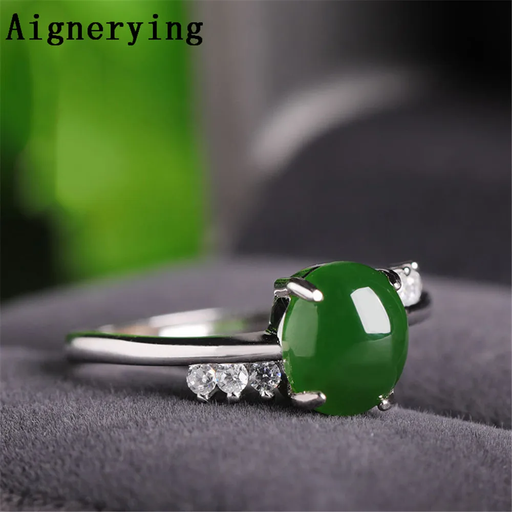 

Винтажные Регулируемые кольца с натуральным зеленым нефритом, Настоящее серебро 925 пробы, красивые женские кольца на палец, подарок