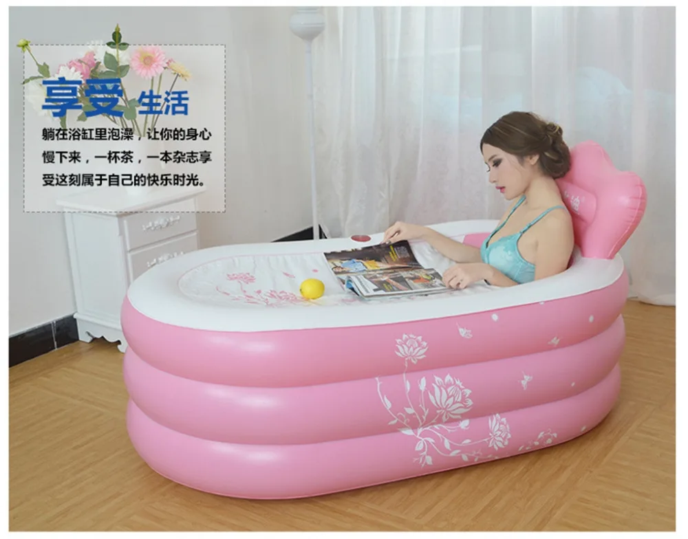 

Small size Pool adult folding Thickening warm keeping PVC tub Inflatable Portable bath barrel bathtub 130x80x48cm