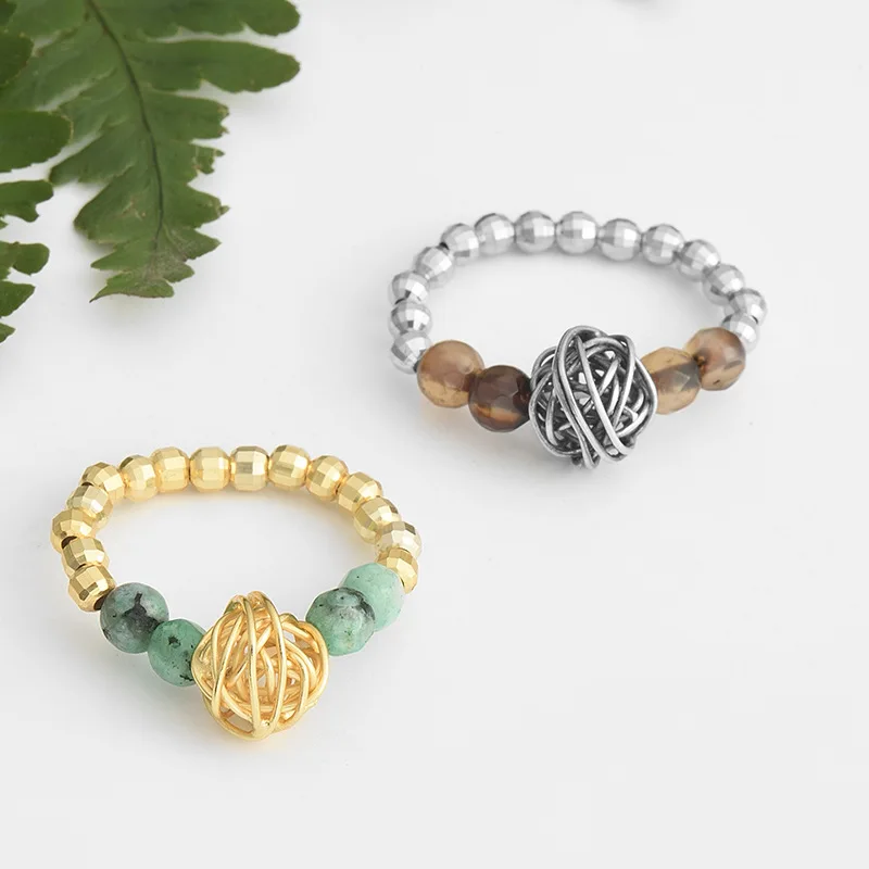 INALIS Real 925 Sterling Silver Ring Unique Statement Handmade Beads with Natural Smoky Quartz Green Stone Finger Accessories | Украшения и