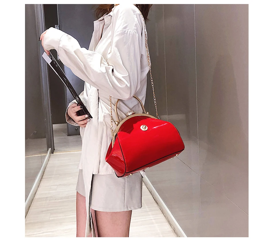 IDUNBAG вечерняя сумка на плечо с замком поцелуя, сумка на цепочке, женская классическая сумка принцессы, сумка-клатч для вечеринок, лакированная кожа, сумки