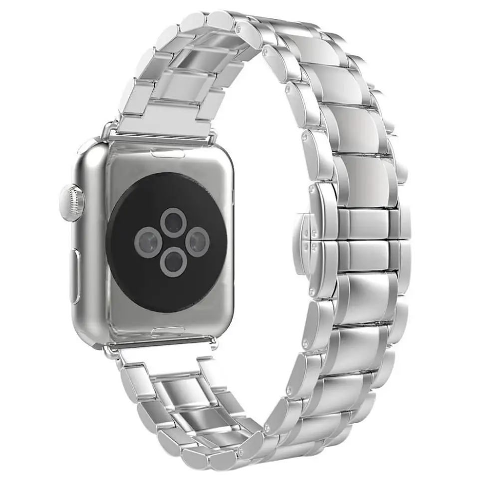 Silver Роскошные Нержавеющая сталь ремешок для часов для apple watch, ремешок 42 мм, 38 мм,/44 мм/40 браслет, ремешок для наручных часов iWatch, 4/3/2/1 ремешок на запястье - Цвет ремешка: Silver