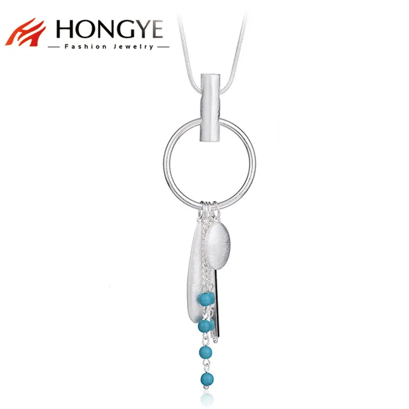 HONGYE Statement Sautoirs Femme Longs Подвески большие круглые овальные синие Черные бусы