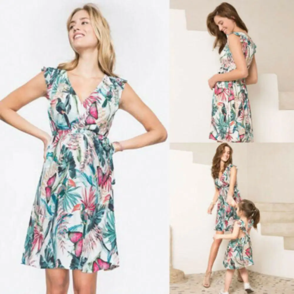 Платье с цветочным принтом для мамы и дочки|Сочетающаяся одежда семьи| |