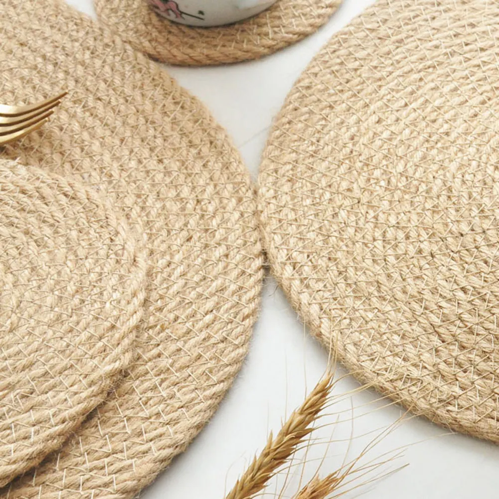 Круглый дизайн стола Ramie изоляционный коврик однотонный столовый льняной