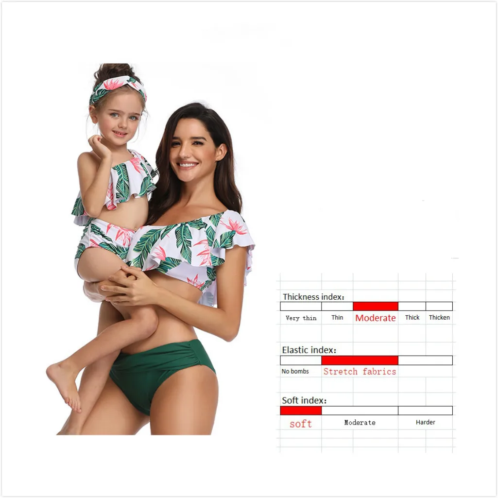 Mother Daughter matching Swimsuits Printing piece double lotus leaf Parent-Child Swimwear Family Matching Swimsuit Outfits