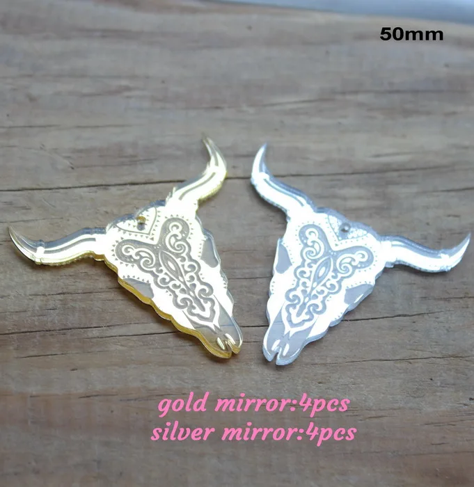 50 MM(2.0 In)8pcs 38 мм/50 мм акриловые бык Череп серьги украшения на Хэллоуин золото и серебро зеркало лазерная Cutout-AC1422KO - Цвет: 50 MM(2.0 In)8pcs
