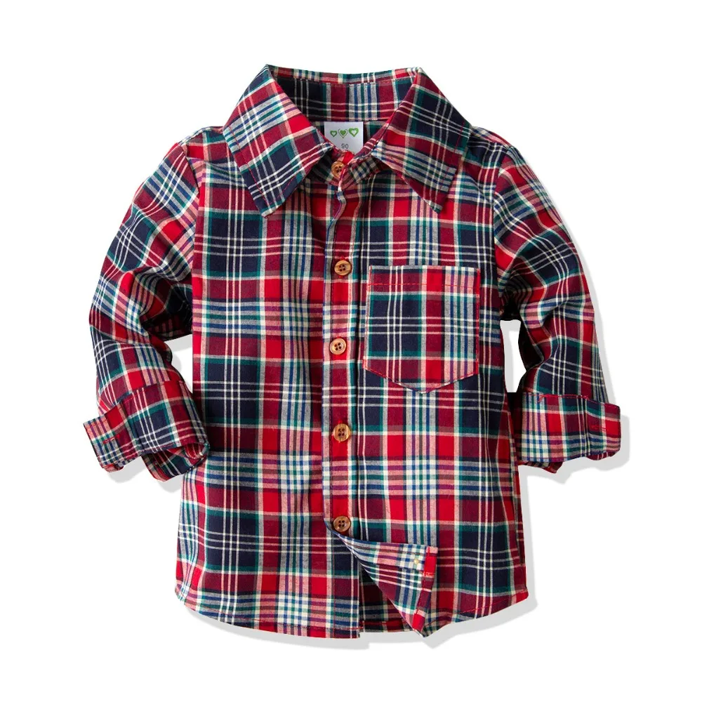 Baby Boy Clothing Sets 2019 Gentleman Clothes Cotton Plaid Shirt+Elastic trousers 2PCS Outfits Bebes Suits 2 to 8 Years Old |