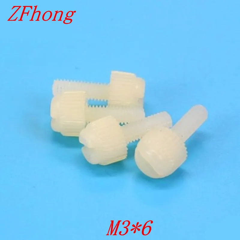 

5000 шт. m3 * 6 PA66 Белая нейлоновая шлицевая накатанная головка для компьютера/ПК, ручной винт для затяжки, винт для закручивания, винт для большо...
