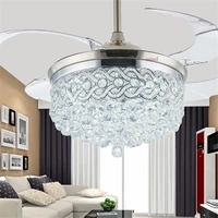 fan light 110 265v 42inch led chrome crystal ceiling light living room folding ceiling fan remote control decorative home lamp