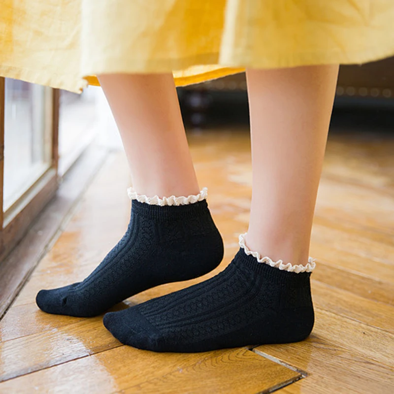 Socks Women Lace Harajuku Sweet Striped Knitted Patchwork 5 Colors Sock Womens Kawaii Korean Style Streetwear School Student | Женская