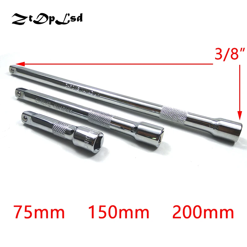 ZtDpLsd 3/8" Sleeve Rod Vanadium Steel Socket Extension Ratchet Wrench Hex Key Adapter Extra Long Hand Tools Driver 75-150-200mm