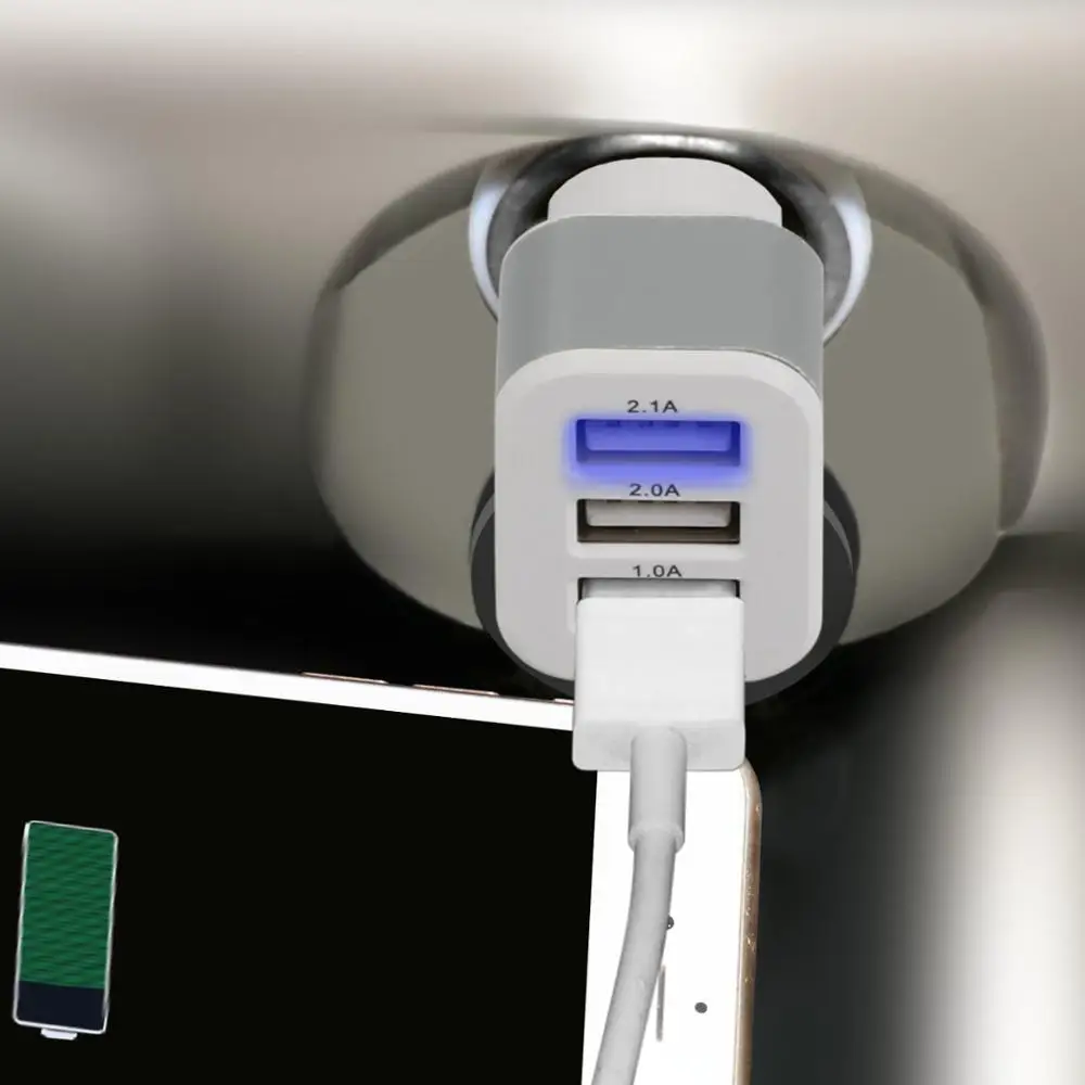 KOOYUTA Универсальное USB Автомобильное зарядное устройство 3 порта автомобильное зарядное устройство адаптер автомобильный прикуриватель 2.1A 1A для iPhone 8 LG htc samsung