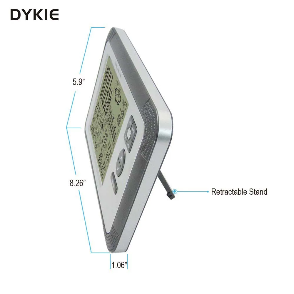 Бесплатная доставка DYKIE цифровая беспроводная метеостанция с будильником Двойной будильник Внутренний наружный термометр Гигрометр Барометр On.