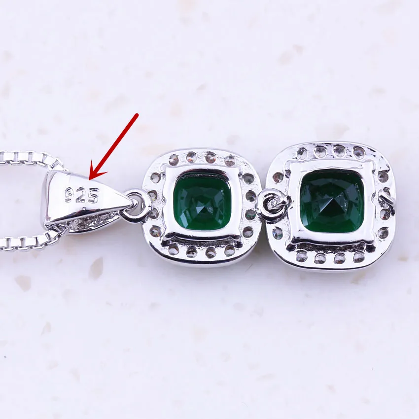 Женский квадратный комплект ювелирных изделий зеленый искусственный изумруд из