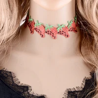 8seasons fashion fruit choker necklace creative cute banana strawberry cherry pineapple lace choker 29cm long 1 piece