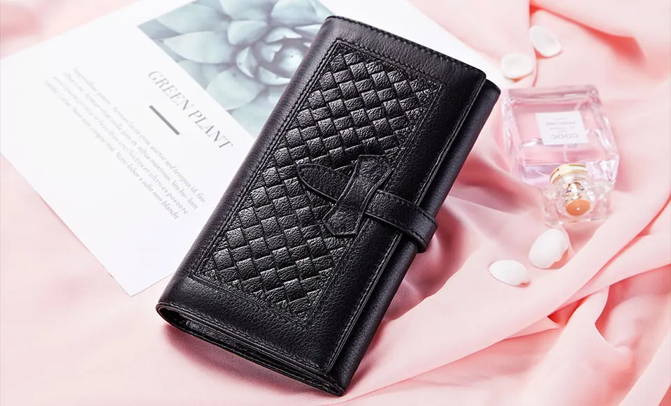 KAVIS Genuine Leather Women Wallet Female Coin Purse Long Clutch Bag Handy Zipper for Girls Walet Portomonee Clamp Purse
