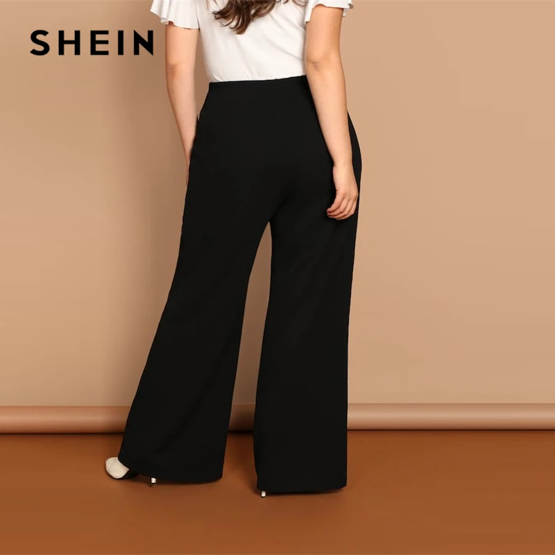 SHEIN Однотонные Широкие Брюки Размера Плюс 2019 Женские Весенние Модные Для