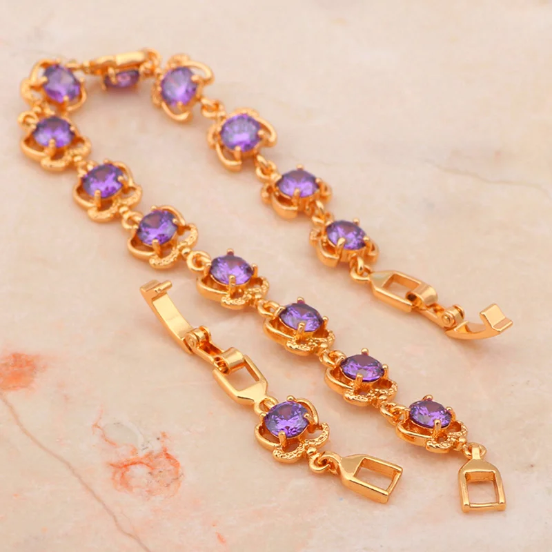 Браслеты золотого цвета с цирконом дизайн AAA цирконий и фиолетовый кристалл не