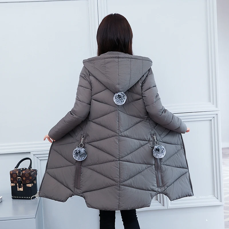Женский длинный пуховик с капюшоном облегающая теплая хлопковая куртка большого